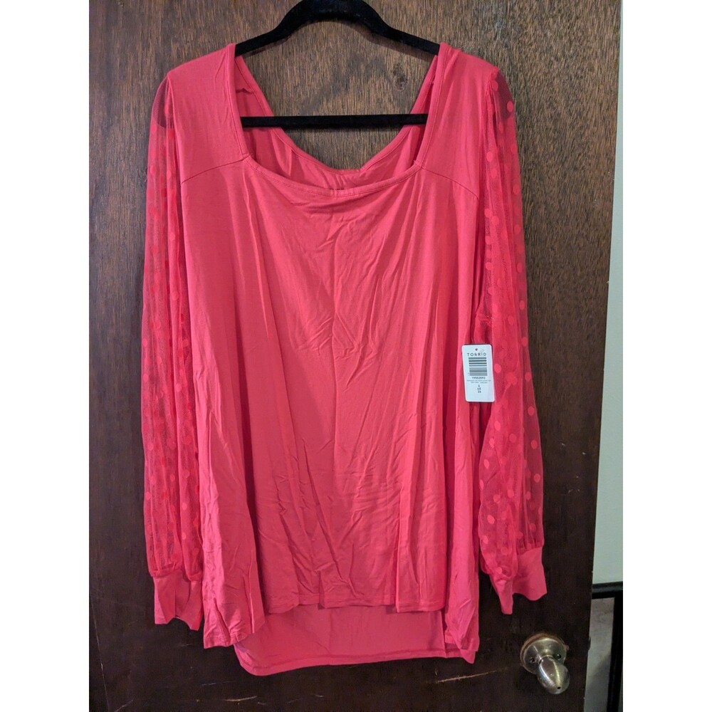 New Torrid 4x Super Soft Pink Dot Mesh Sleeve Top